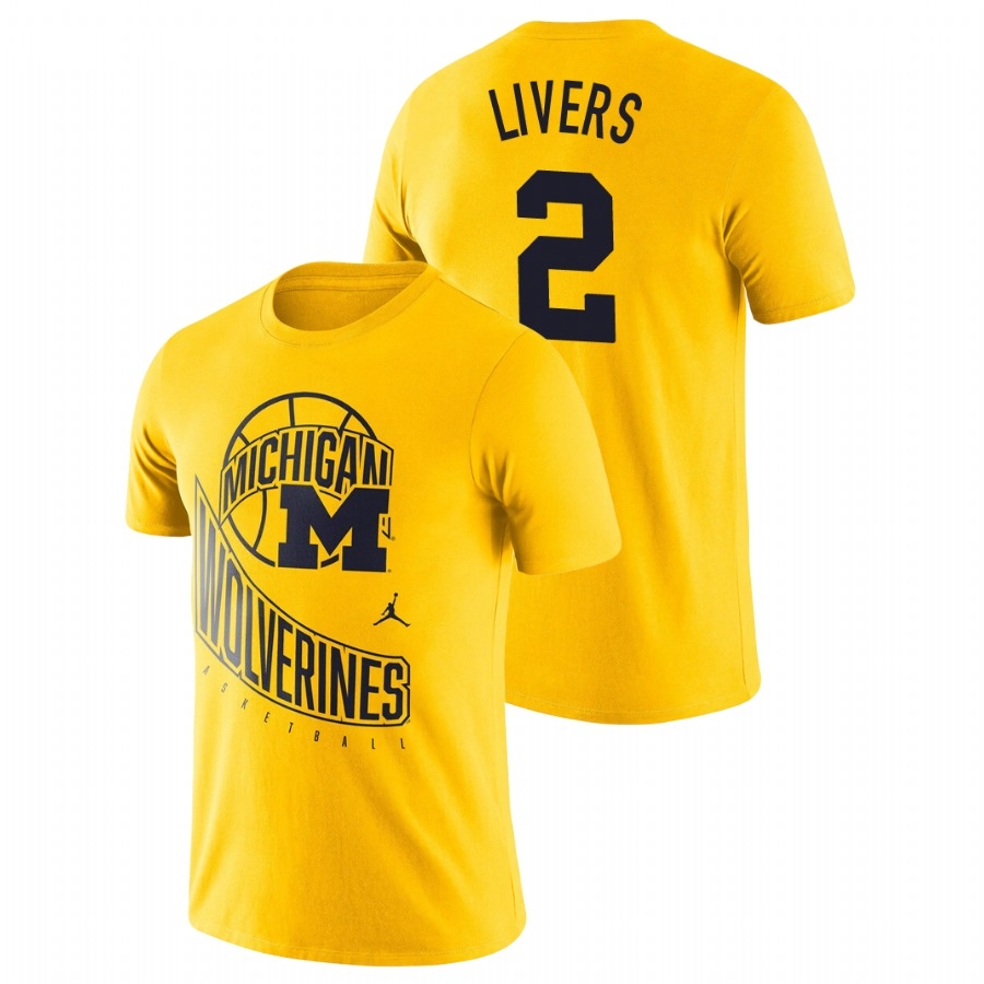 Michigan Wolverines Men's NCAA Isaiah Livers #2 Maize Retro College Basketball T-Shirt GOK0049NV